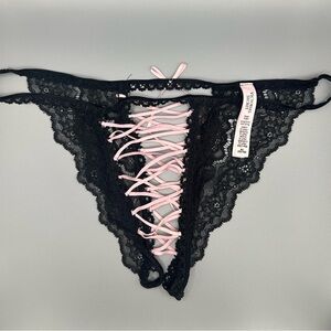 Victoria's Secret Black and Pink Lace Thong